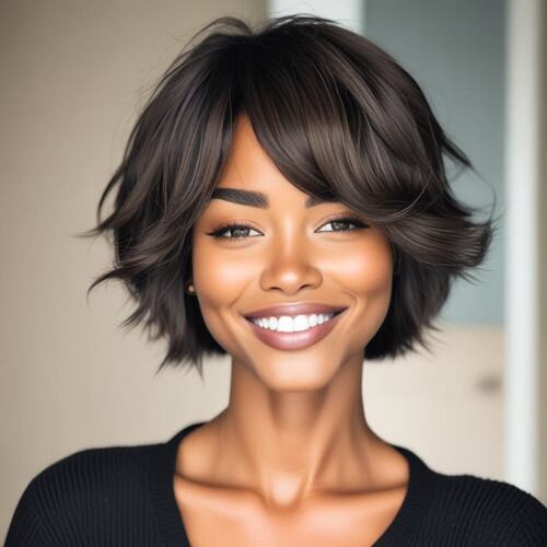 Bouncy Layered Bob with Full Fringe