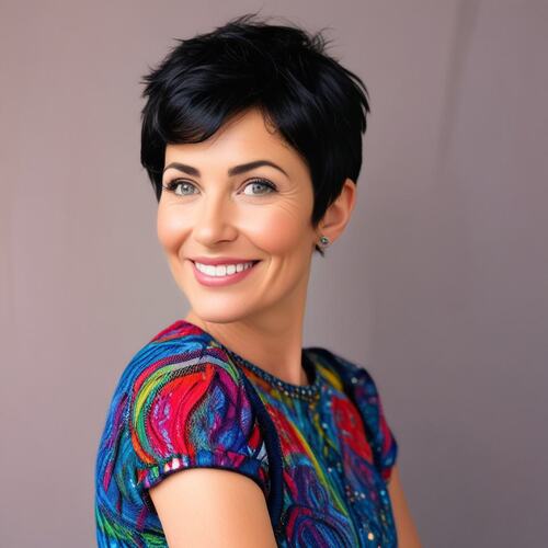 Stylish Pixie Cut for Brown-Haired Woman Over 50