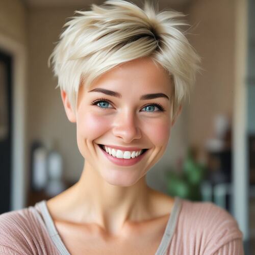 Platinum blonde pixie cut