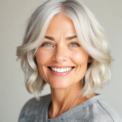 Soft White Waves on Elegant Woman Over 40