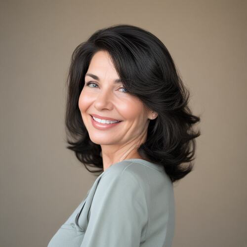 Effortless Waves on Dark Brown-Haired Woman Over 50