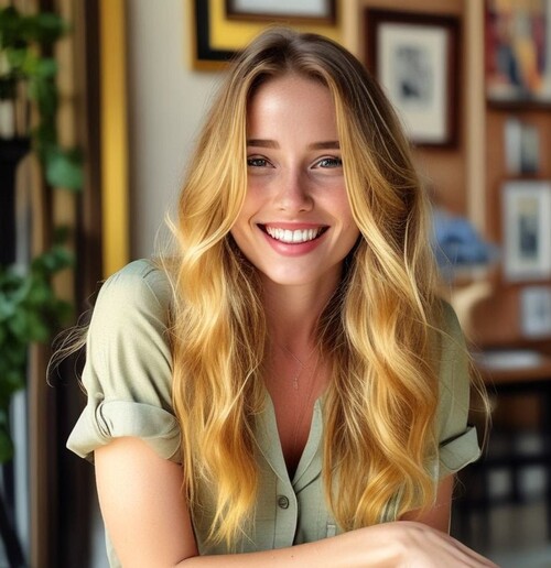 Golden blonde hair with sunlit highlights