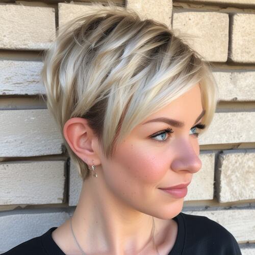 Side-Swept Blonde Pixie with Layers