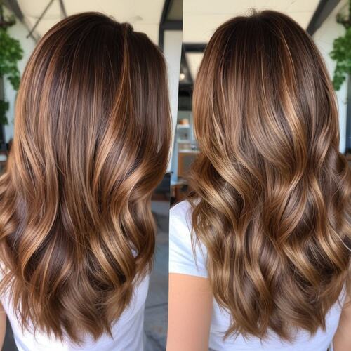 Warm Espresso with Honey Blonde Highlights