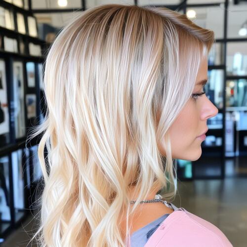 Champagne blonde with subtle peach tones