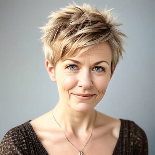 Choppy Layered Pixie Cut on Woman in Her 40s