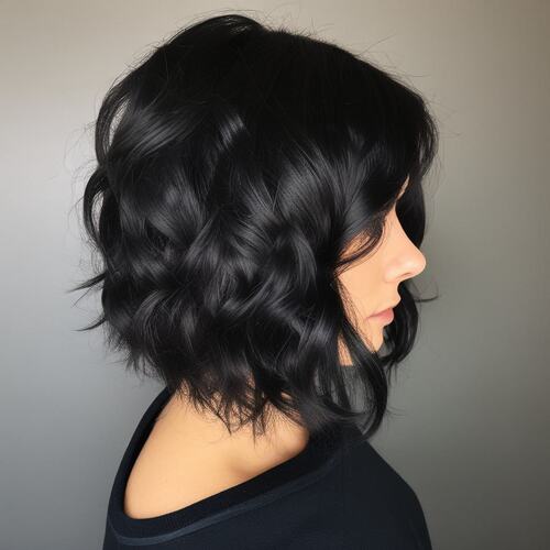 Wavy Layered Angled Bob Cut