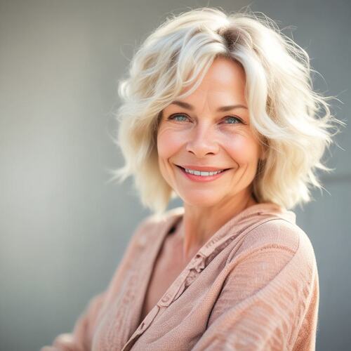 Chin-Length Blonde Waves on Woman Over 50