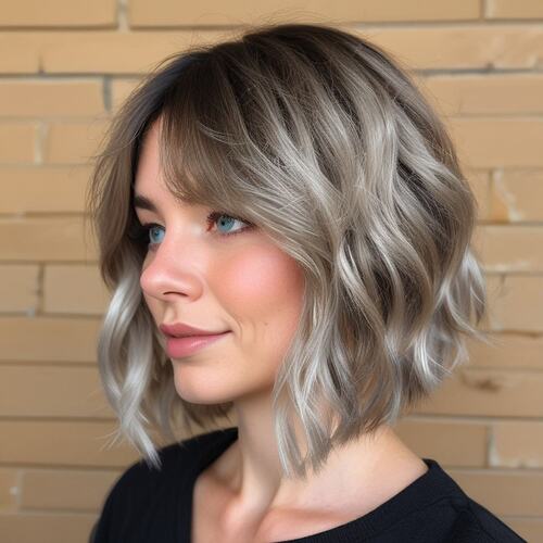 Wavy Bob with Soft, Blended Bangs