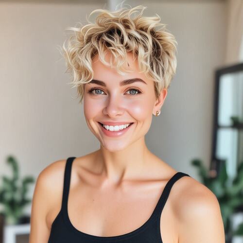 Airy Curly Blonde Pixie