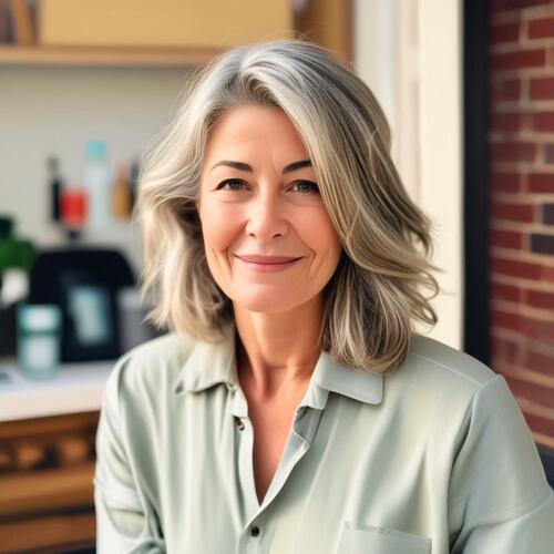 Silver Shoulder-Length Hair on Smiling Woman Over 50