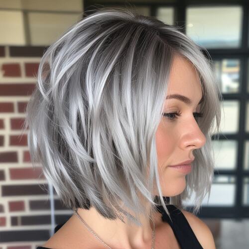 Layered Bob with Silver Highlights