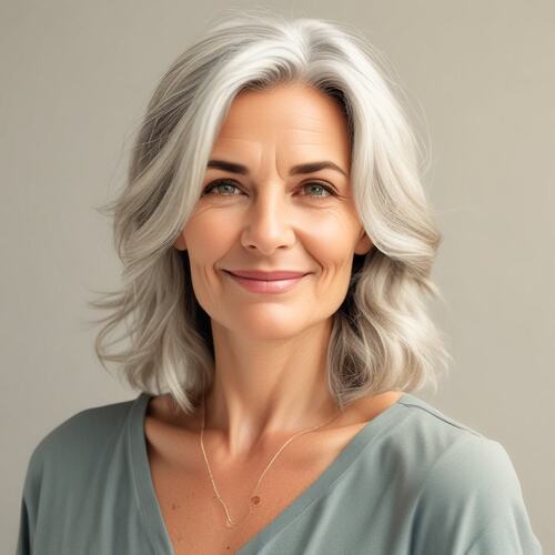 Shoulder-Length White Waves for Older Women