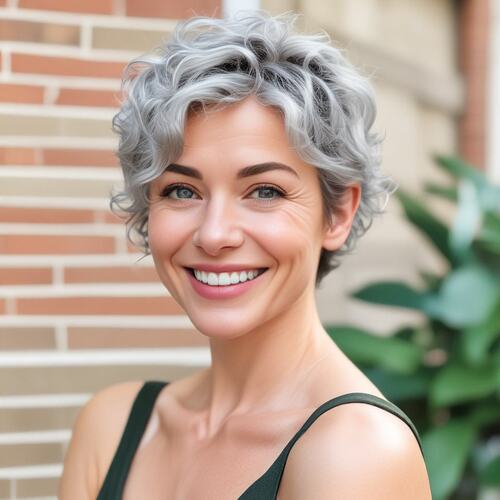 Soft Silver Curls in a Grown-Out Pixie