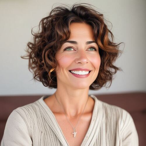 Modern Perm on Short Curly Hair for Woman in Her 40s