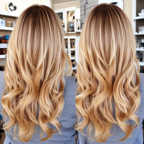 Deep blonde mixed with caramel swirls