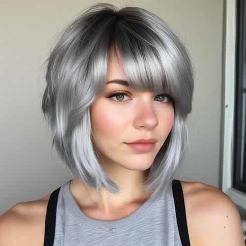 Silver Bob with Side-Swept Bangs