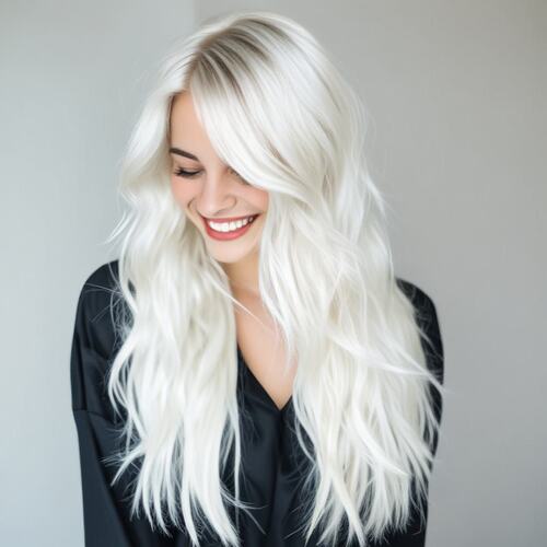 Shoulder-length white blonde hair