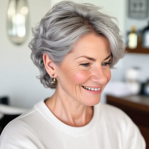 Short Layered Bob on Woman in Her 40s