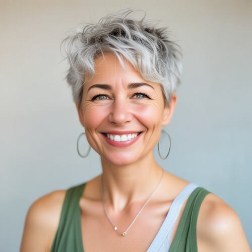 Voluminous Silver Pixie Curls