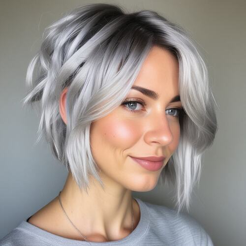 Soft Silver Layered Bob