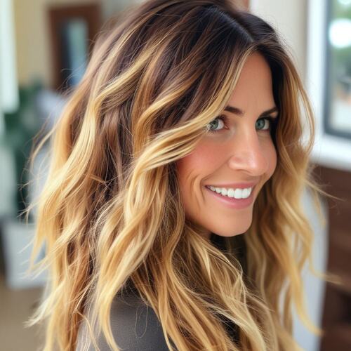 Classic Chestnut Brown with Caramel Blonde Streaks