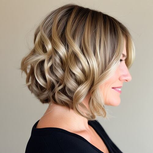 Side View of Balayage Lob on Woman in Her 40s