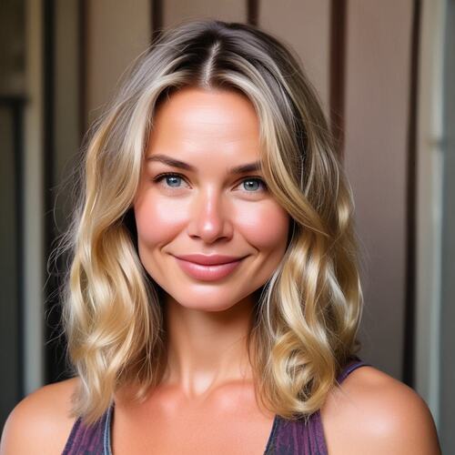 Dark blonde hair with soft waves