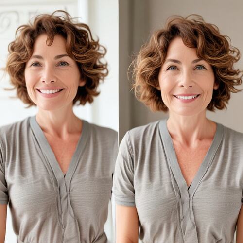 Chin-Length Brown Curls on Mature Woman