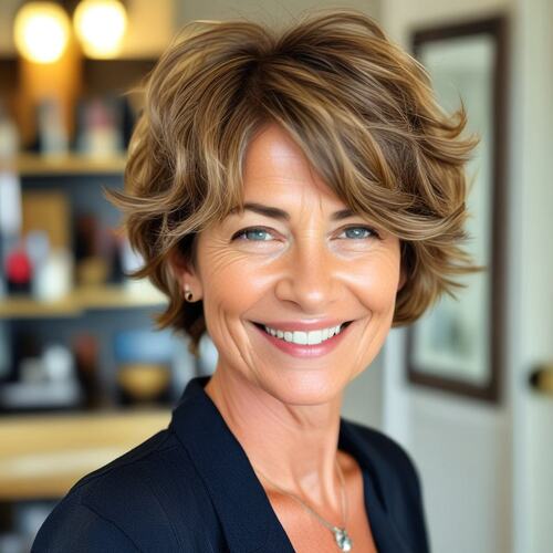 Feathered Voluminous Layers for Brown-Haired Woman Over 50