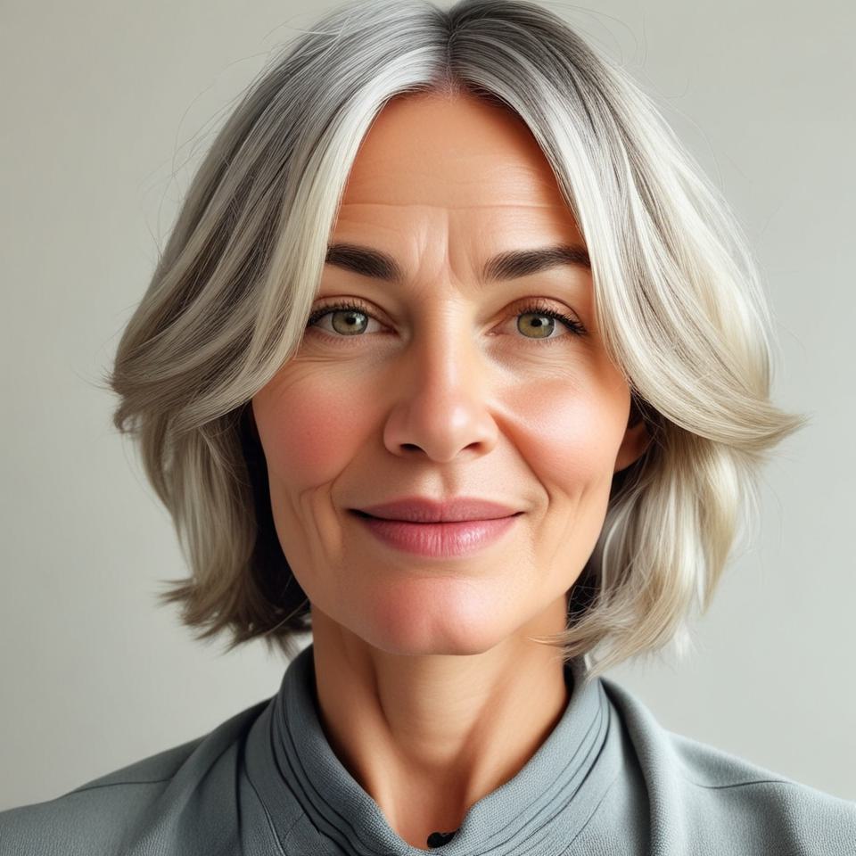 Face-Framing Silver Highlights on Mature Woman