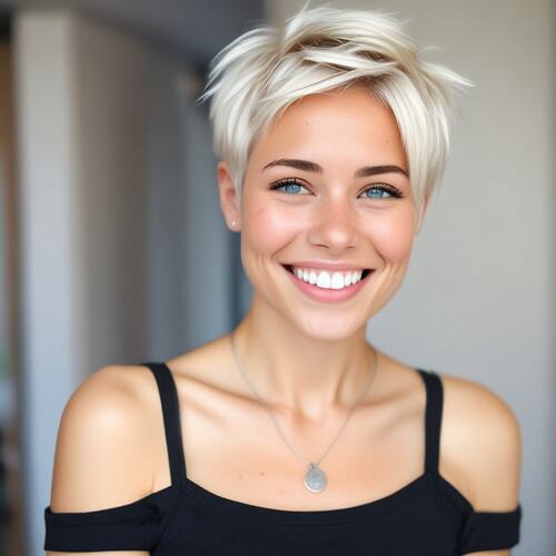 Platinum Blonde Pixie with Side-Swept Bangs