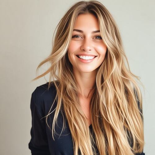 Sun-Kissed Beach Waves on Smiling Woman in Her 40s