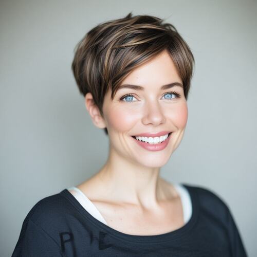 Textured Brown Pixie with Highlights