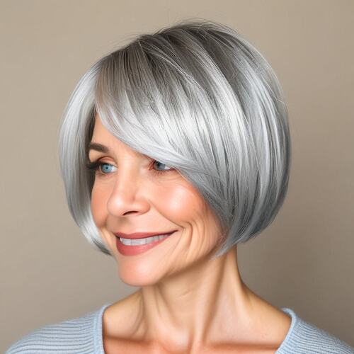 Sleek Silver Bob Hairstyle for Mature Women