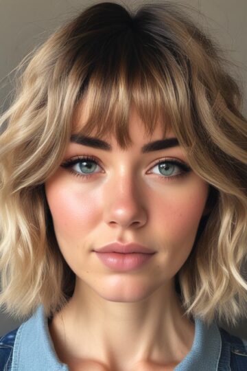 wavy bob with face-framing bangs