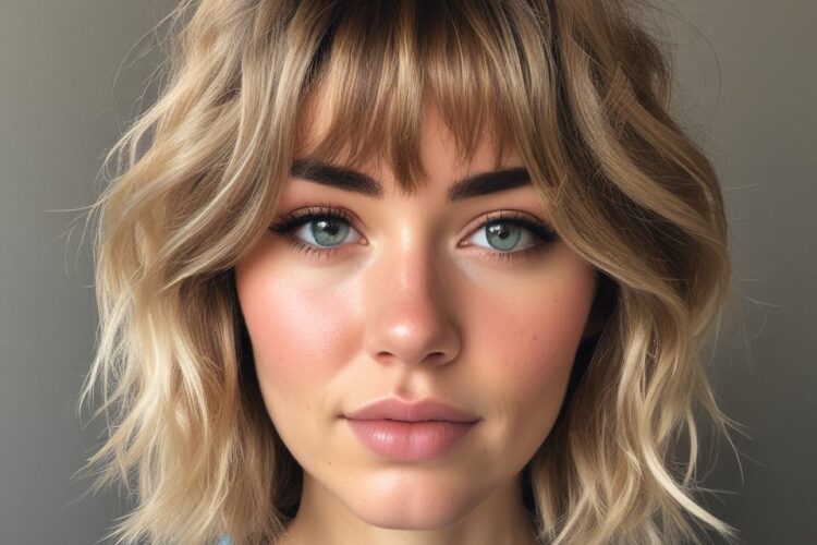 wavy bob with face-framing bangs