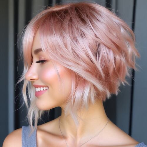 Light blonde hair with pastel pink accents