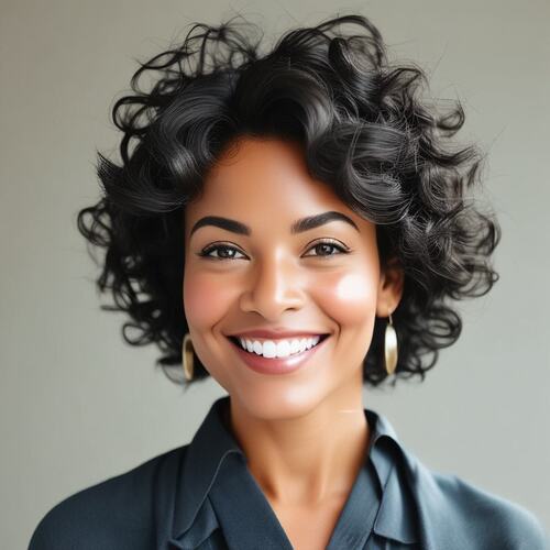 Voluminous Short Curls on Beautiful Black Woman