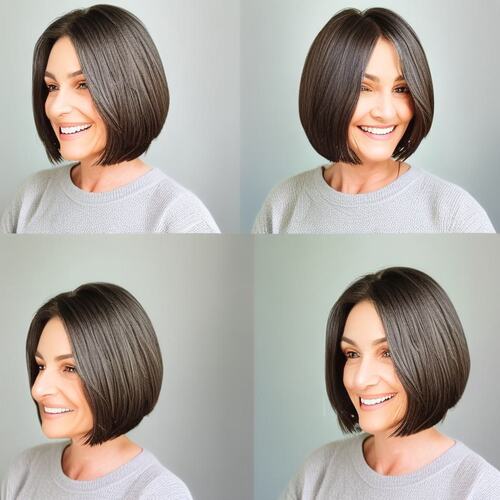 Sleek Brown Bob, Side View on Mature Woman